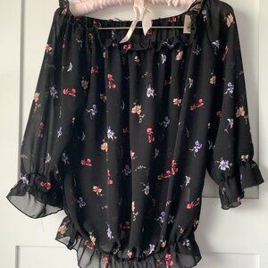 Black & Floral Boho Top